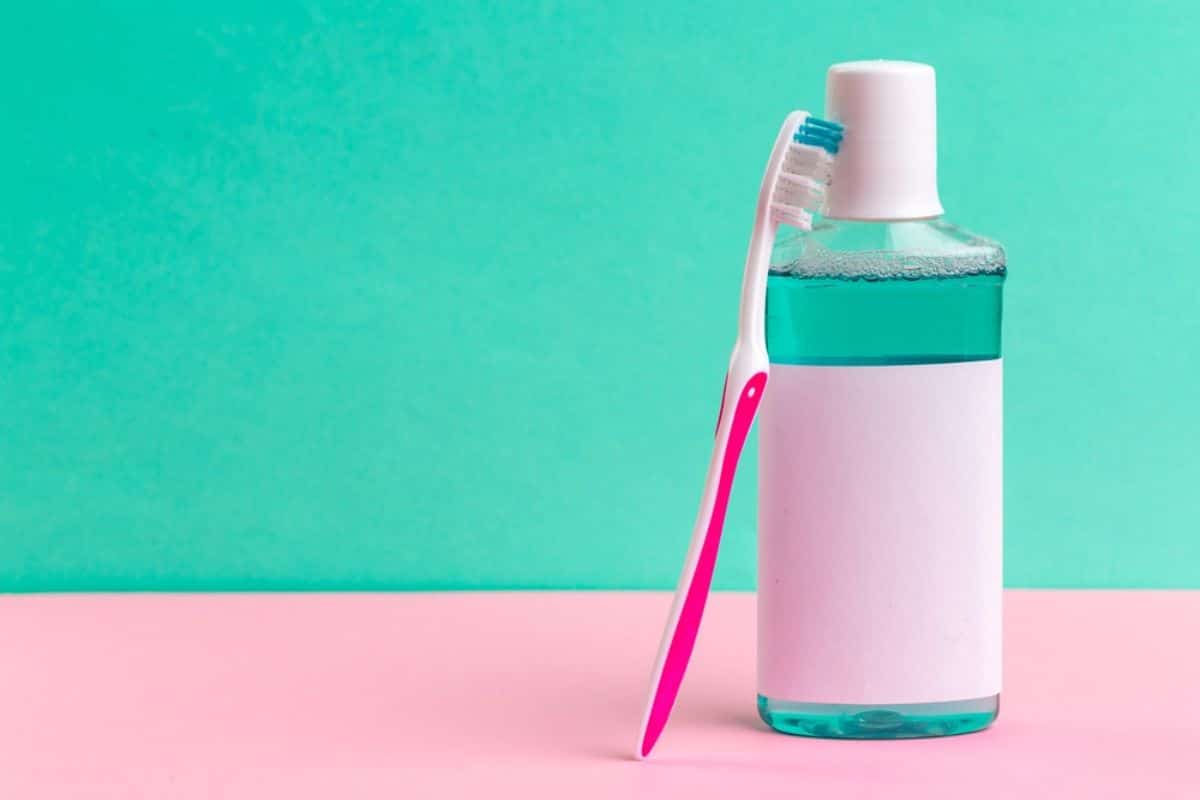 Mouthwash placed on a table.