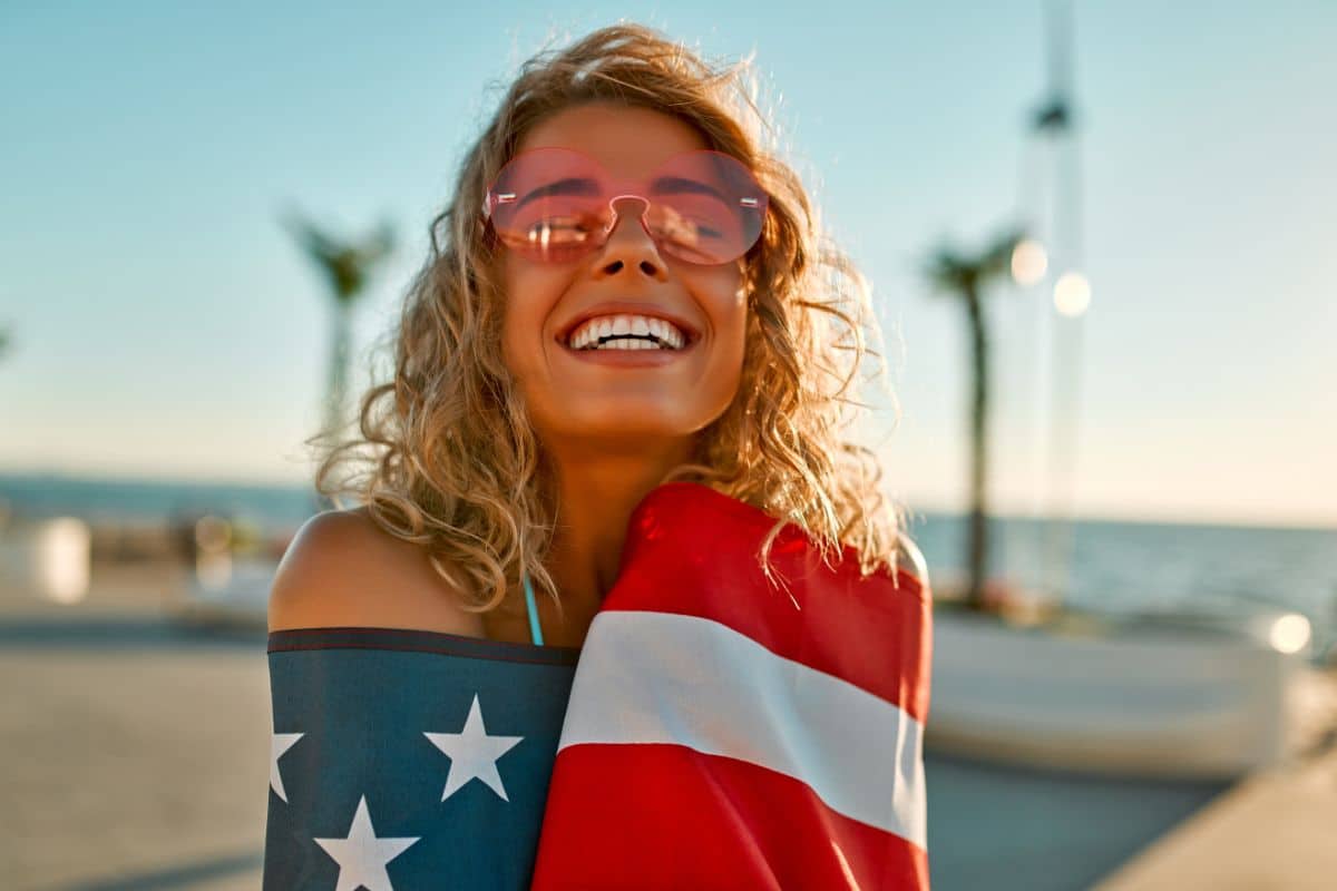 Woman smiling with bright white teeth.